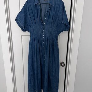 bohme Blue Denim Button-Front Midi Dress